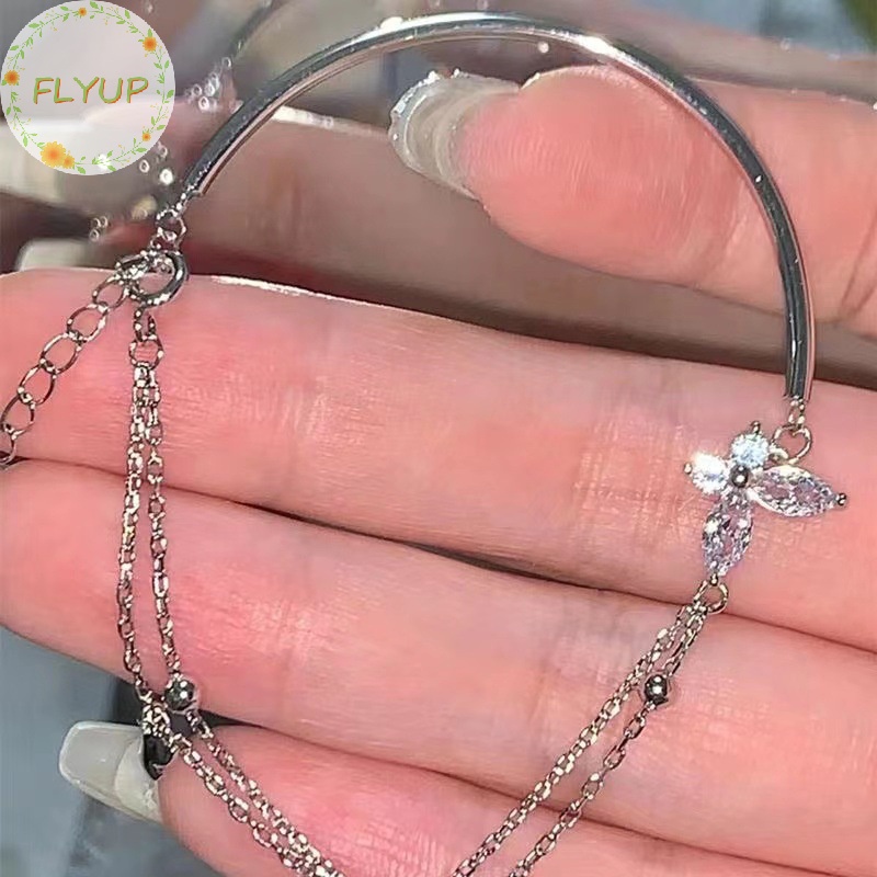 Flyup Vòng Tay Nhiều Lớp Màu Bạc zircon Hình Bướm Lấp Lánh Thời Trang Cho Nữ vn