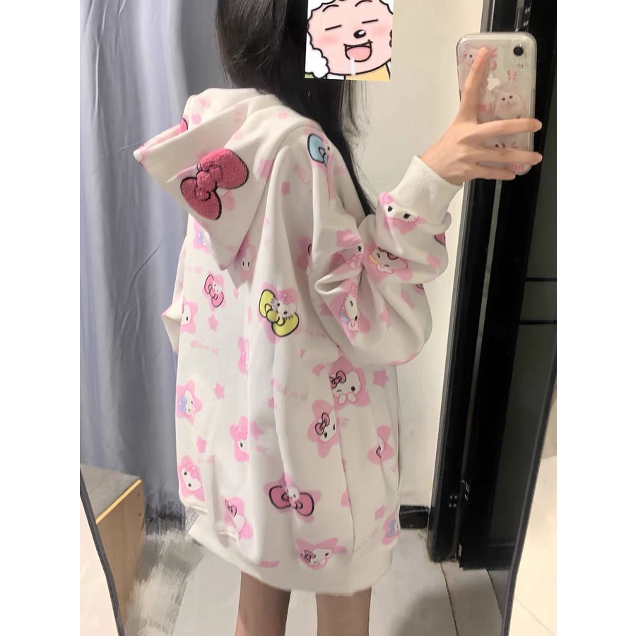 Mới Áo Khoác Hoodie Có Khóa Kéo In Hình hello kitty Phong Cách Nhật Bản Ngọt Ngào Thời Trang Thu Đông 2023