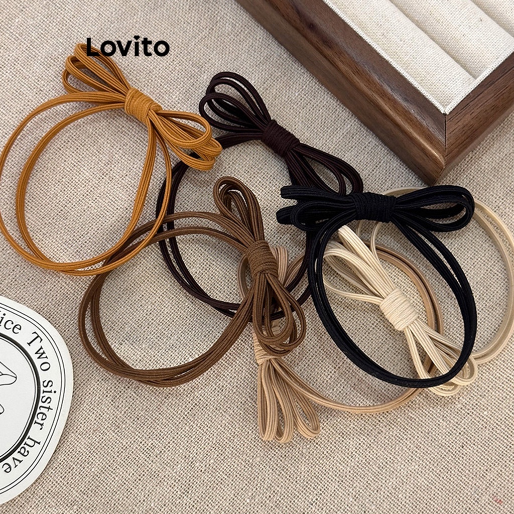 Dây cột tóc Lovito thắt nơ màu trơn đơn giản thường ngày cho nữ L63AD090