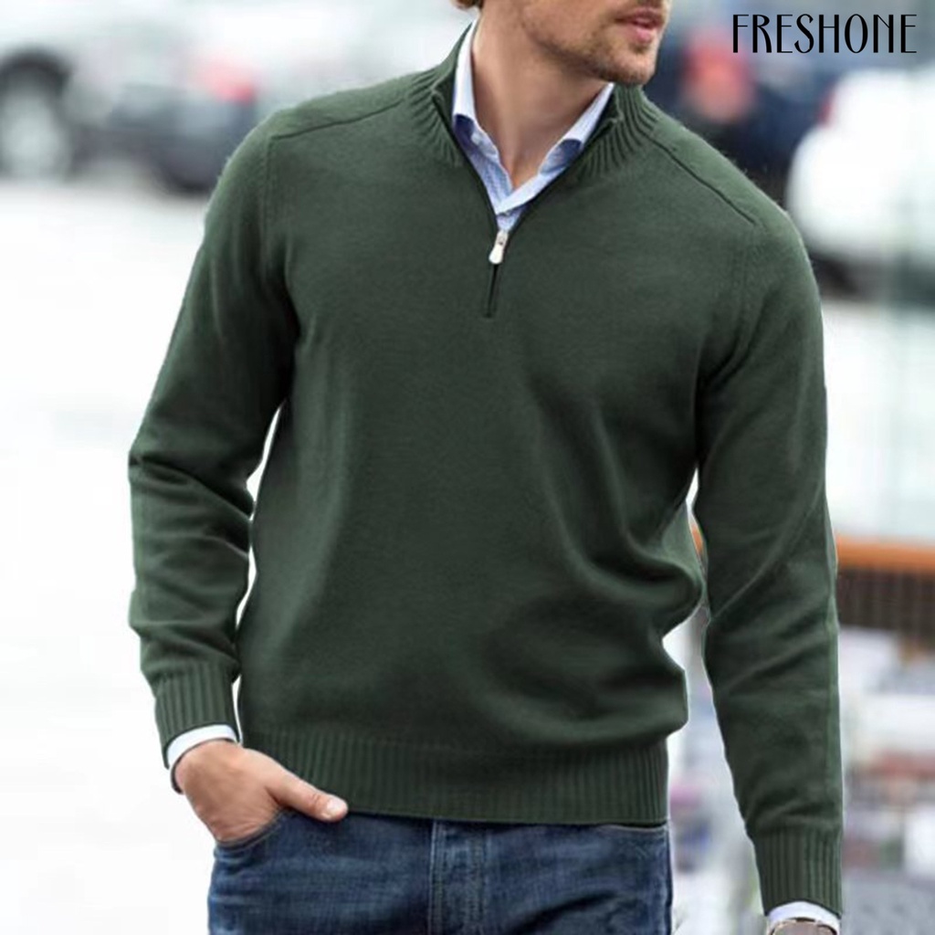 Áo sweater Dệt Kim Tay Dài Cổ Cao Vừa Mềm Mại Co Giãn Màu Trơn Phối Khóa Kéo Thời Trang Thu Đông Ấm Áp Cho Nam