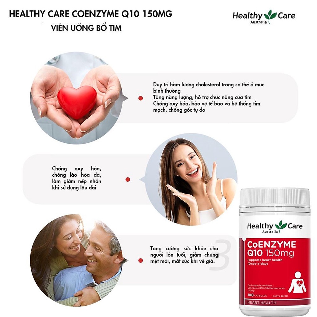 Coenzyme Q10 150mg Healthy Care coq10 tăng cường sức khỏe tim mạch hộp 100 viên quatangme