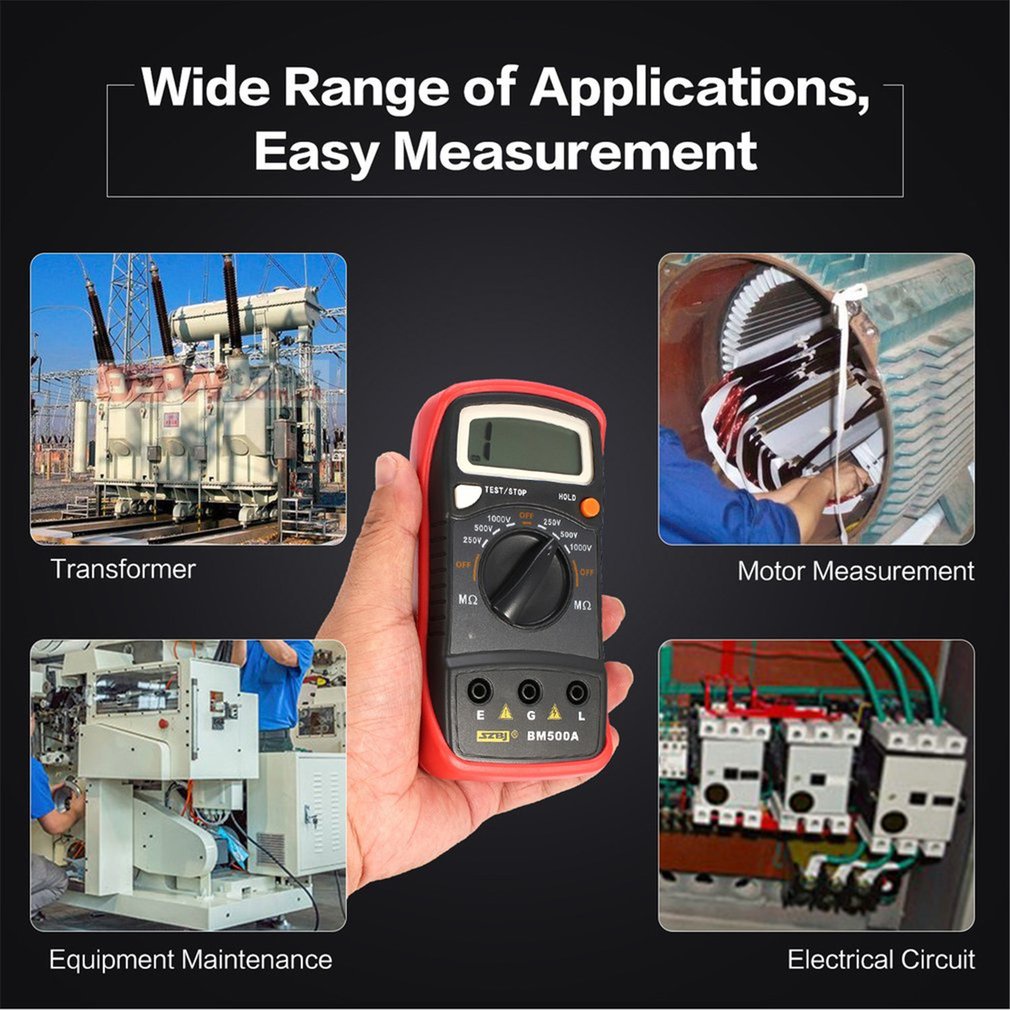 PK BM500A 1000V Digital Insulation Resistance Meter Tester Megohmmeter