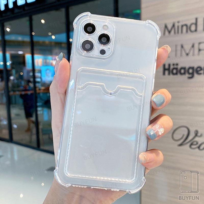 Card Bag Holder Clear Phone Case For iPhone 15 14 13 12 11 Pro Max XR X XS 7 8 Plus 13 mini Soft TPU Shockproof Cover