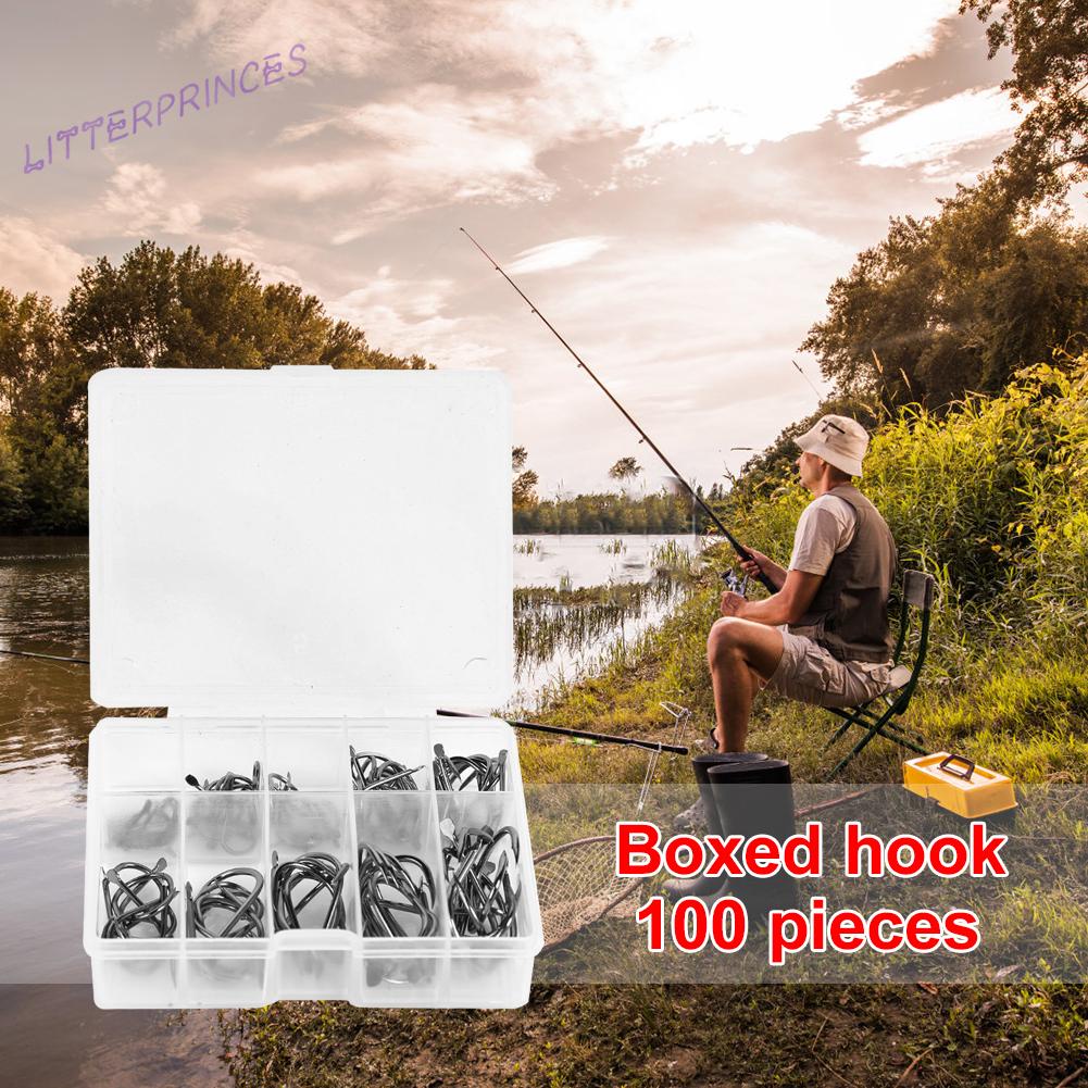 Hộp 100 Lưỡi Câu Cá Màu Đen Bằng Thép