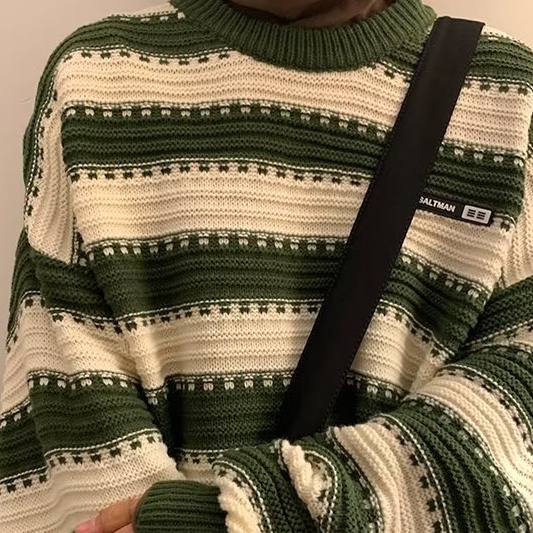 Áo sweater Dệt Kim Cổ Tròn Dáng Rộng Kẻ Sọc Kiểu retro Thời Trang Thu