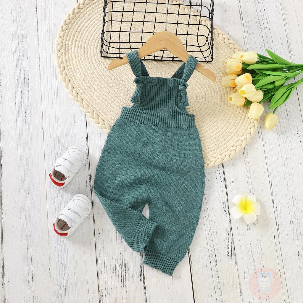 Laa6-áo Liền Quần Hai Dây Dệt Kim Màu Trơn Cho Bé Gái