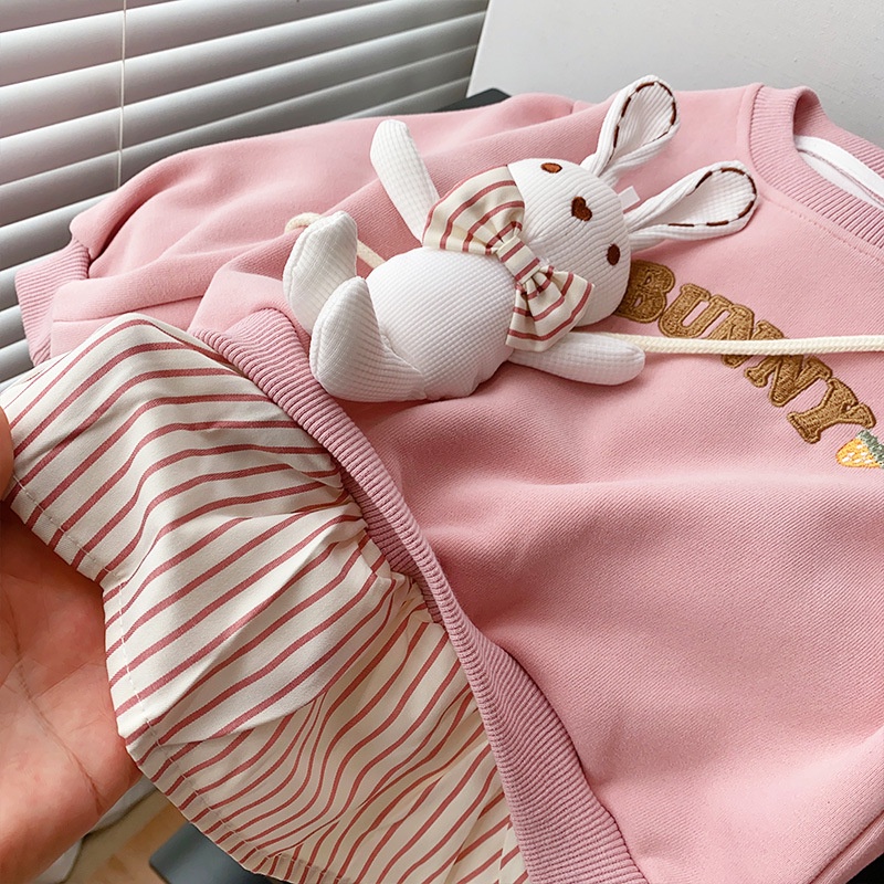 Thời Trang Bộ Áo Thun cotton Tay Dài In Hình Thỏ 2023 Kèm Quần Ống Loe Dành Cho Bé Gái