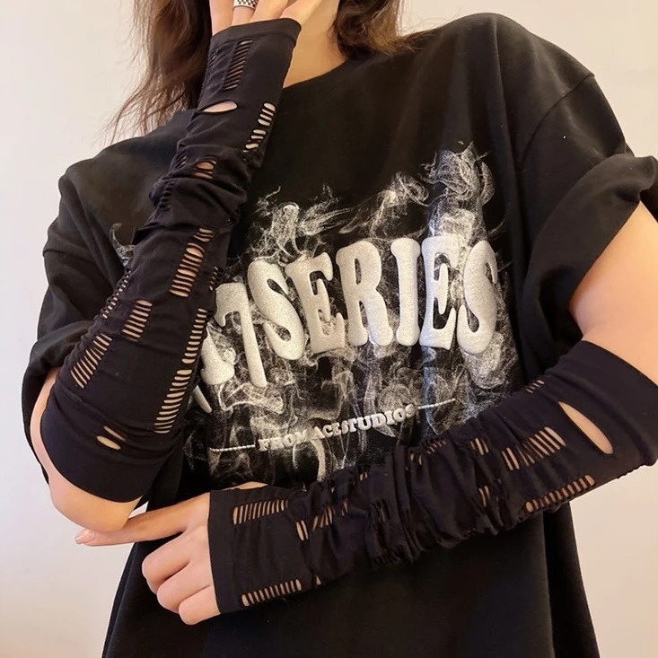 Găng Tay Hở Ngón Vải Lụa Lạnh ninja Phong Cách gothic punk Thời Trang Cho Nữ