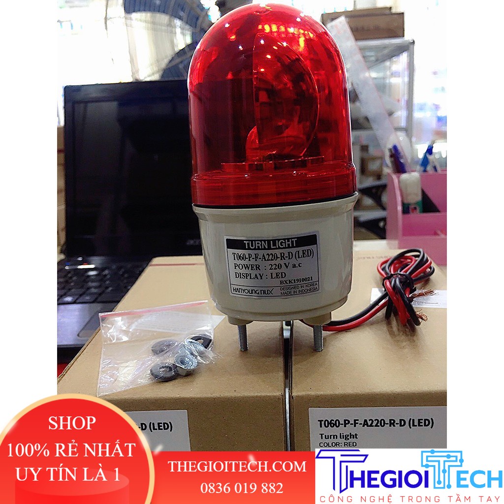Đèn xoay cảnh báo Có Còi  T060-PFA220R-D, Hanyoung Nux Hàn Quốc