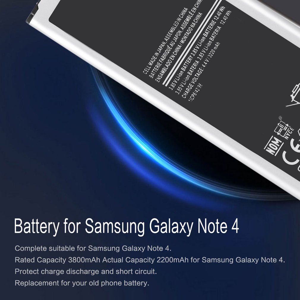 Replacement Battery for Samsung Galaxy Note 4 Rated Capacity 3800mAh 3.85V.