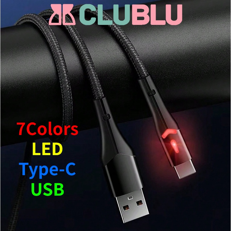 <CLUBLU> Cáp Sạc USB To Type-C Dây Dù 1M Có Đèn LED Android Máy Tính Bảng Phone Dây Sạc Nhanh Nylon Cao Cấp Phụ Kiện Chơi Game Trên Điện Thoại Siêu Bền Thiết Kế Cực Đẹ