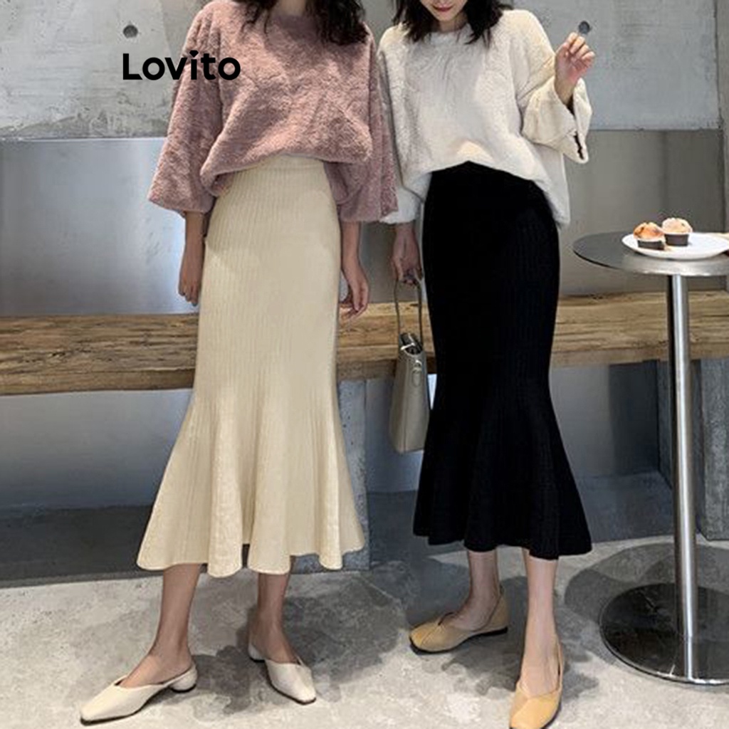 Chân váy Lovito đơn giản màu trơn thường ngày cho nữ LNE16147