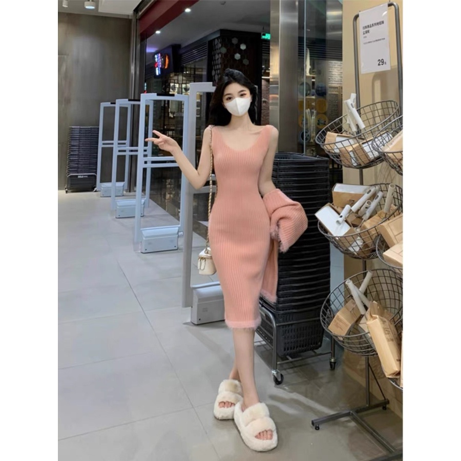 Set váy len kèm áo viền lông 4 màu Hàng QC