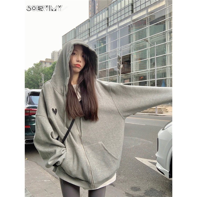 Áo khoác hoodie SOERVIMY WWY2391GWY38Z230919 phối khóa kéo thoải mái thời trang cổ điển cho nữ | BigBuy360 - bigbuy360.vn