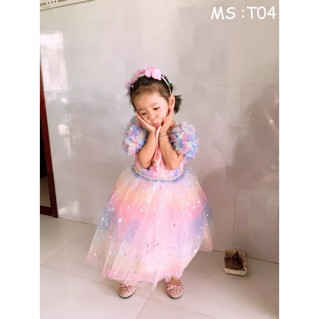 Váy Công Chúa cầu vồng cao cấp siêu đẹp T04 - AnKids Boutique - Tặng kèm Bờm Tóc