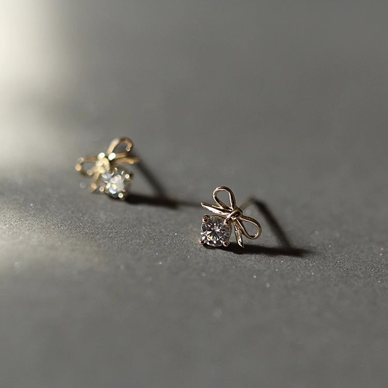 Bông Tai Mạ Vàng Hình Chiếc Nơ Đính Đá Pha Lê Thời Trang Cho Nữ