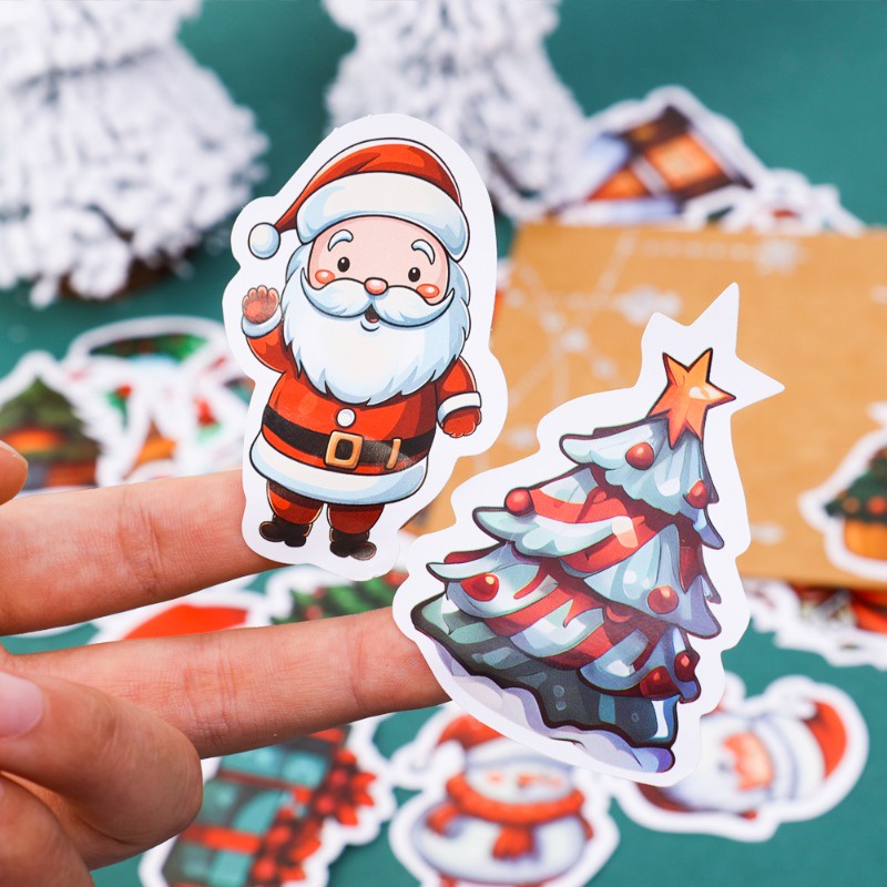 Bộ 50 sticker Dán Trang Trí Giáng Sinh Hình Ông Già Noel Hoạt Hình diy