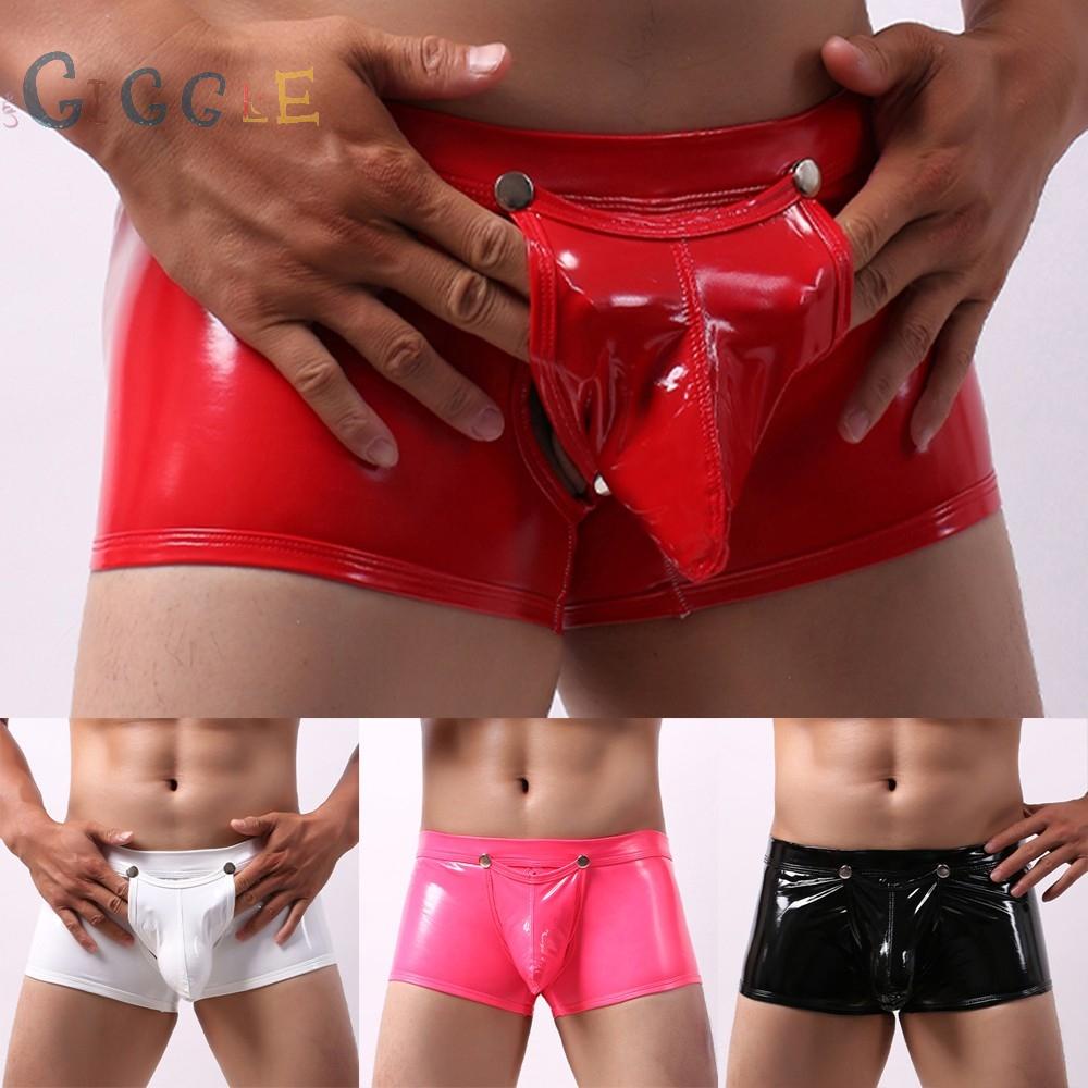 【GIGGLE】Men's Sexy Trunks Boxer Briefs Shorts Faux Leather Wet Look Underwear M L XL 2XL