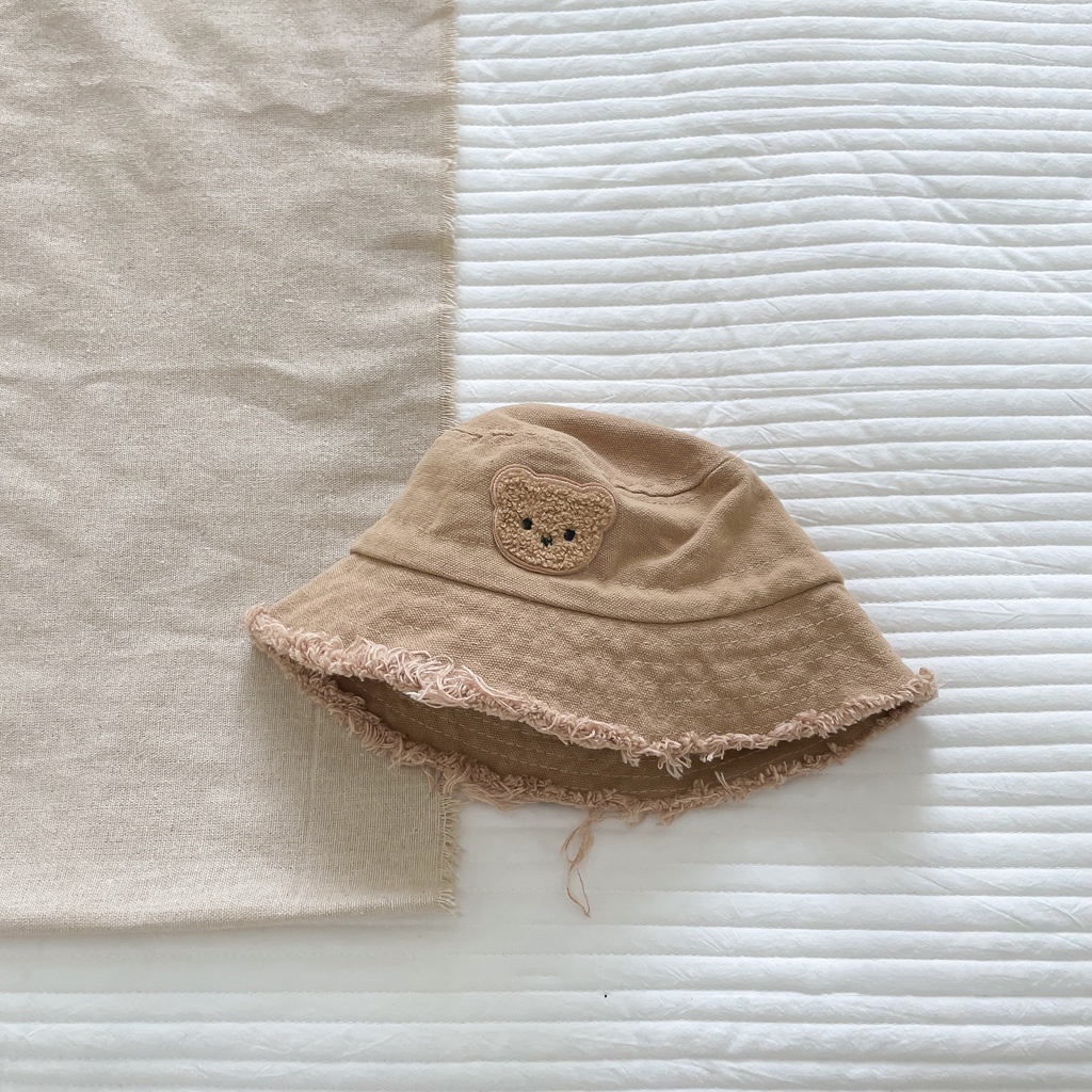 Dễ Thương Mũ bucket Che Nắng Vành Lớn Viền Lông Gấu Nhỏ Thời Trang Cho Bé