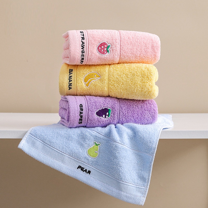 Khăn mặt trẻ em thêu họa tiết hoạt hình trái cây dễ thương 25x50cm chất liệu cotton cao cấp thấm hút