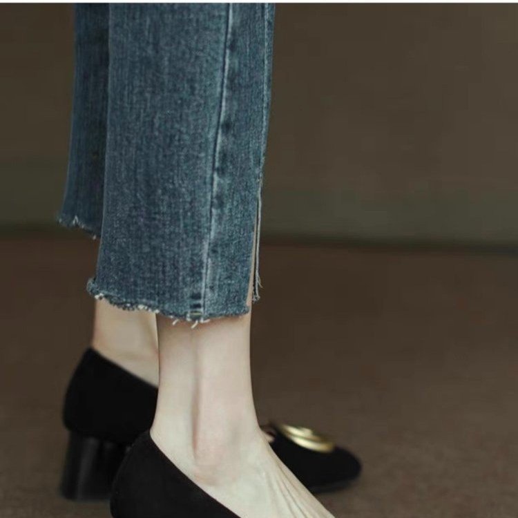 Giày Cao Gót Da Lộn Mũi Vuông Đế Dày Thanh Lịch Hợp Thời Trang Cho Nữ size 35-40