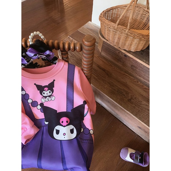 Đầm Len Giả Hai Mảnh Tay Dài In Hoạt Hình Phong Cách Xuân Thu Cho Bé Gái 90-140cm