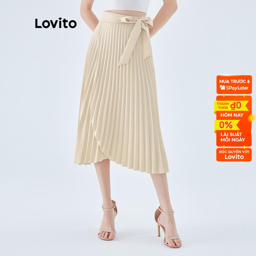 Chân váy maxi LOVITO dáng xòe xếp nếp màu trơn phong cách thanh lịch dành cho nữ L49ED076 (màu kaki nhạt)