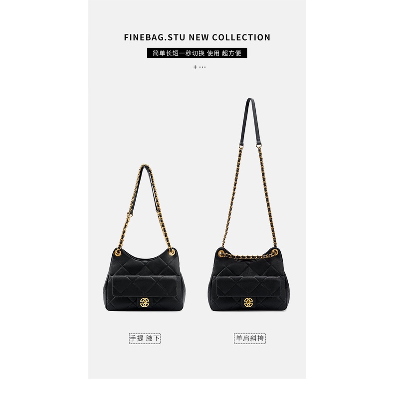 Xiaoxiang Túi Đeo Vai Da Bò Thật Đính Đá Phối Dây Xích Thời Trang 2023 Cho Nữ