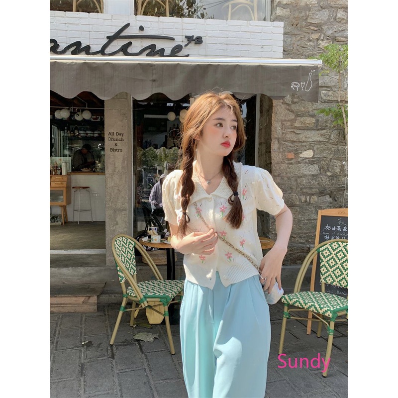 Plus Áo cardigan Dệt Kim Tay Ngắn In Hoa Xinh Xắn Thời Trang Mùa Hè Cho Nữ