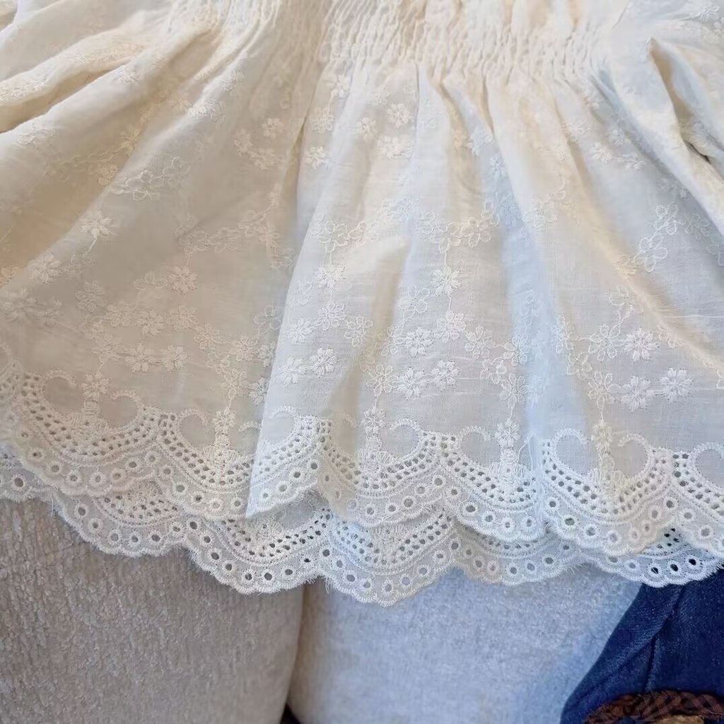 Áo Sơ Mi Tay Dài Dáng Rộng Thêu Ren Màu Trơn Phong Cách Hàn Quốc Thời Trang Xuân Thu Cho Bé Gái