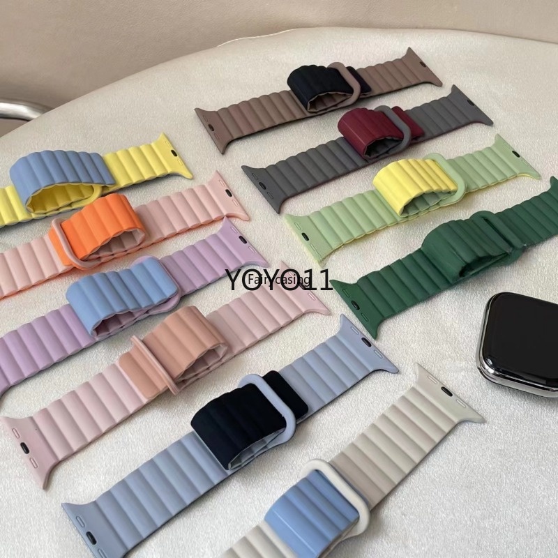 Dây Đeo Silicon Hai Màu Có Nam Châm Cho Đồng Hồ Thông Minh apple watch 41mm 45mm 49mm 44mm 40 / 38 / 42mm iwatch ultra2 series 9 7 6 4 3 8