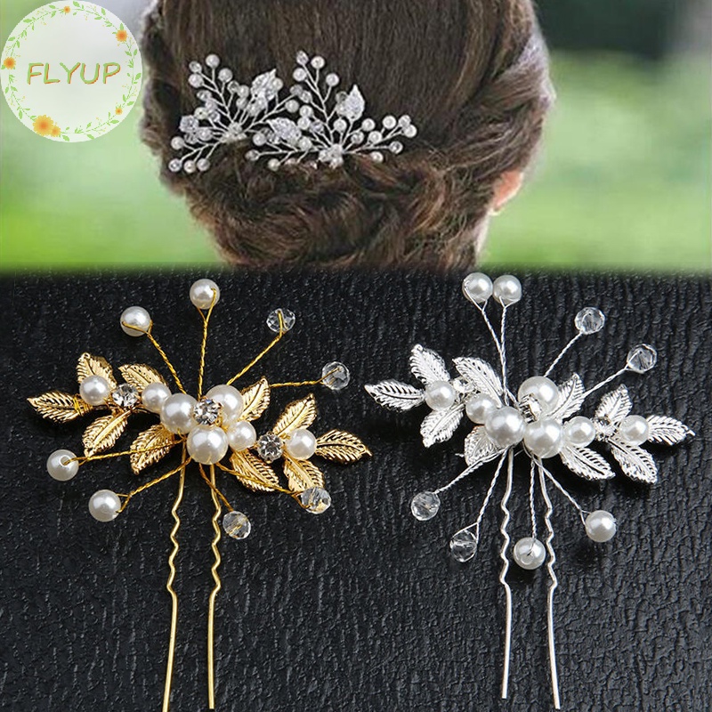 Flyup Trâm Cài Tóc Chữ u Hình Chiếc Lá Đính Ngọc Trai Nhân Tạo Thời Trang Dành Cho Cô Dâu vn