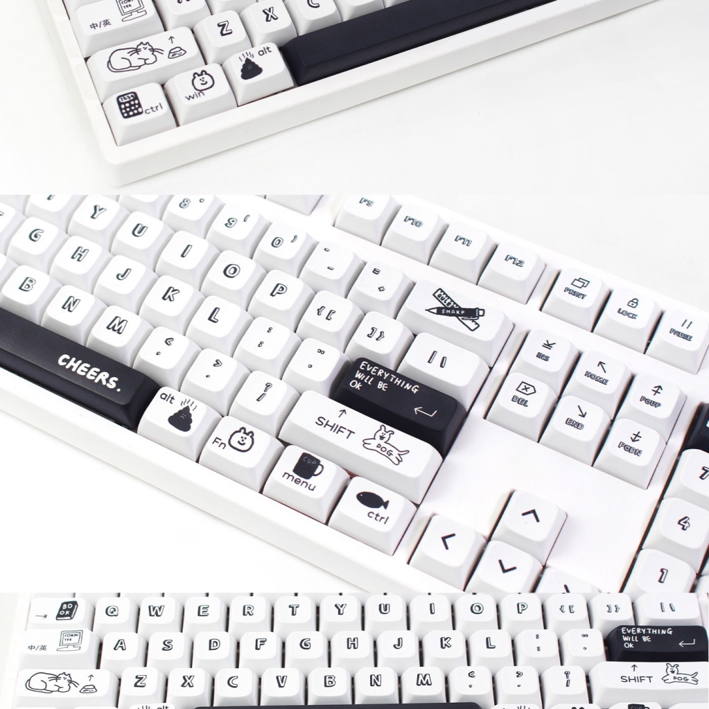 Keycaps hoạt hình màu đen, XDA9.5MM, keycaps tùy chỉnh và dễ thương cho bàn phím cơ, PBT nhuộm thăng hoa