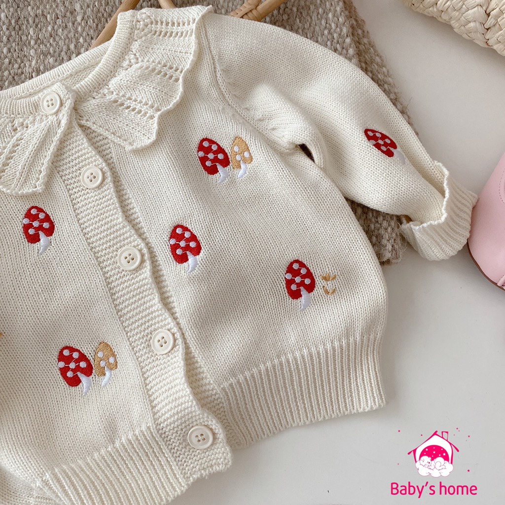 Áo khoác len carigan dệt kim tay hoạ tiết nấm cho bé từ 9-21kg