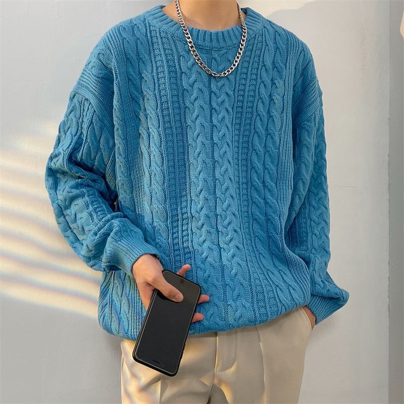 Áo sweater Dệt Kim Cổ Tròn Dáng Rộng Phong Cách vintage Thời Trang Mùa Đông Cho Nam Giới