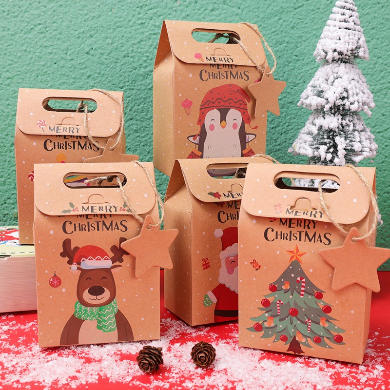 Túi Giấy kraft Đựng Quà Giáng Sinh / Năm Mới Hình Ông Già Noel / Người Tuyết Kèm Thẻ Giấy