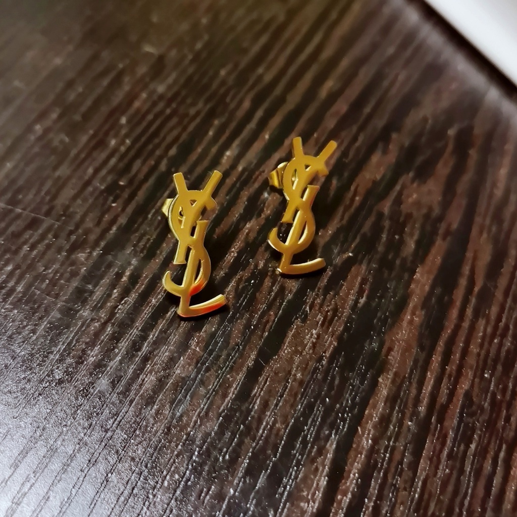 Khuyên Tai ysl Bằng Thép Titan Đơn Giản Thanh Lịch / Cá Nhân / Tinh Tế Cho Nữ