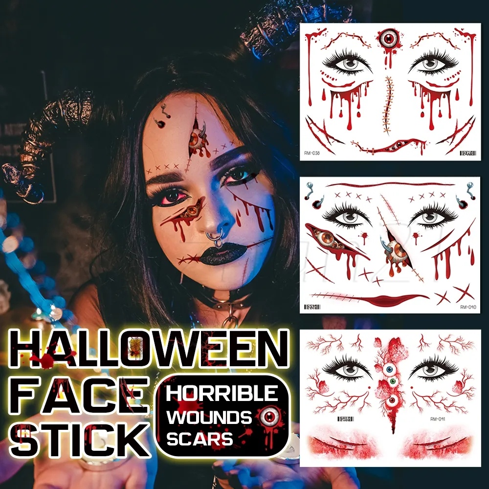 Hình Xăm Dán Tạm Thời / Mặt / Cơ Thể Chống Thấm Nước Lâu Trôi Dùng Hóa Trang halloween