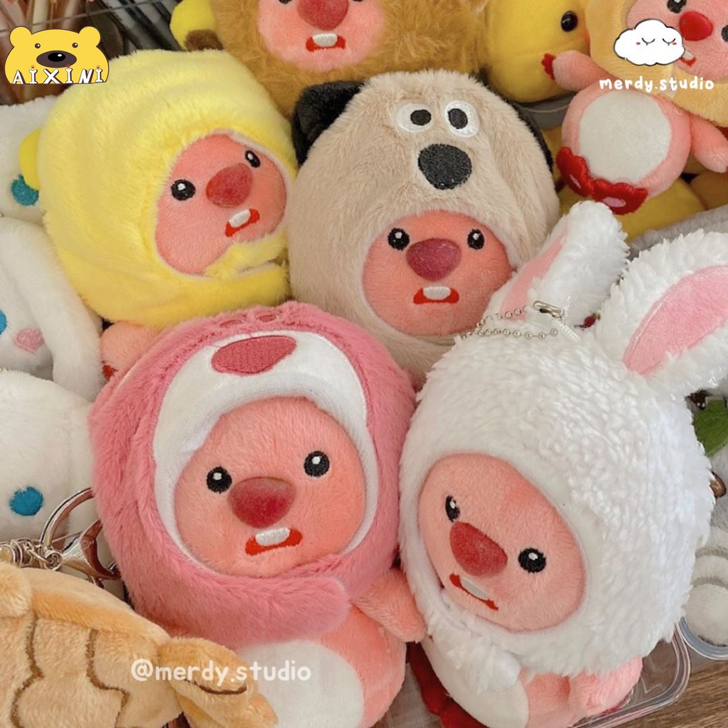🔥Loopy Móc khoá🔥15cm Móc khoá Gấu Bông Hải ly Loopy mũ Gấu Dâu Lotso- Mũ thỏ- Mũ chó xinh xăn AIXINI