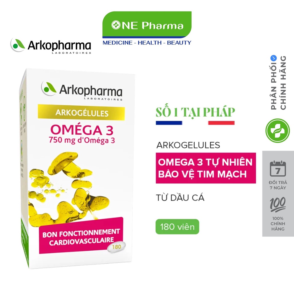 Viên uống hỗ trợ tim mạch từ dầu cá Arkopharma Pharmekal Omega 3 180 Viên