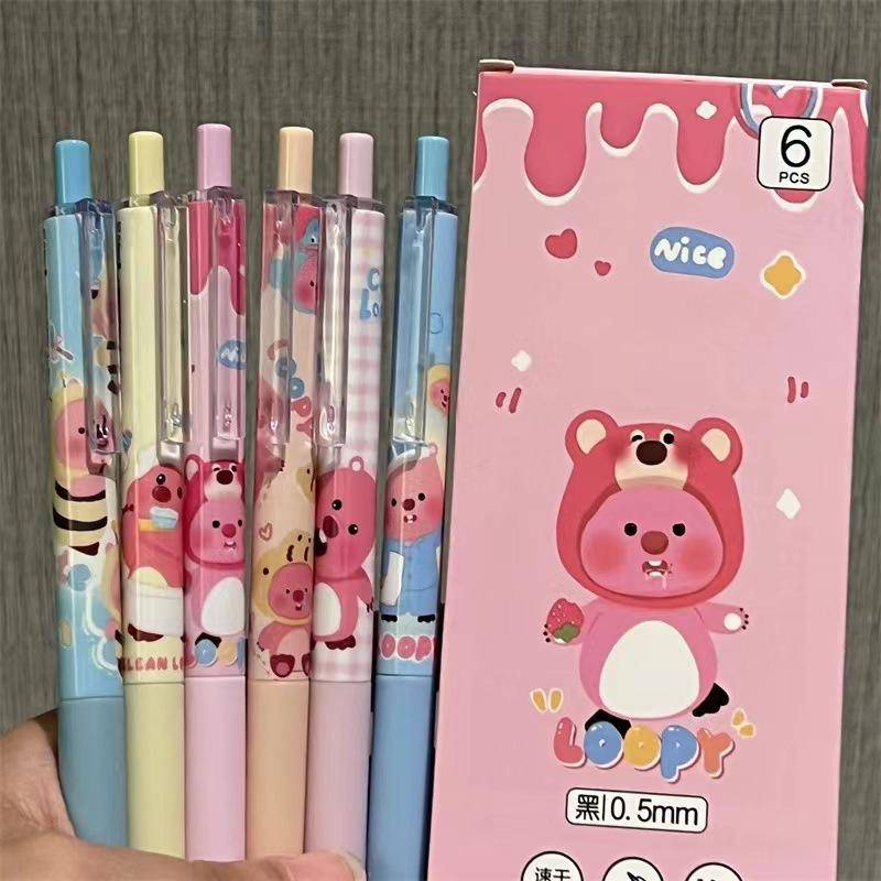 Hộp 6 Bút Mực Đen Hình Chim Cánh Cụt Hoạt Hình Đáng Yêu