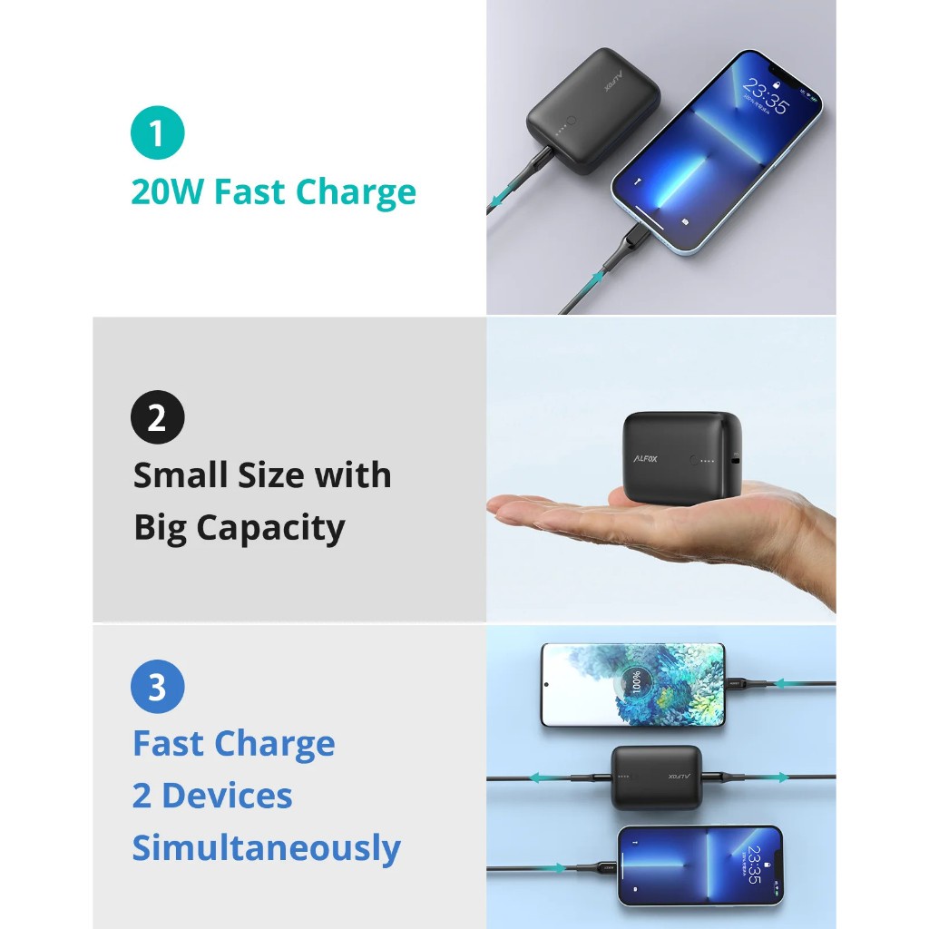 Pin sạc dự phòng Mini Siêu nhỏ 10000mah ALFOX AF-PB002 sạc nhanh PD20W, QC18W