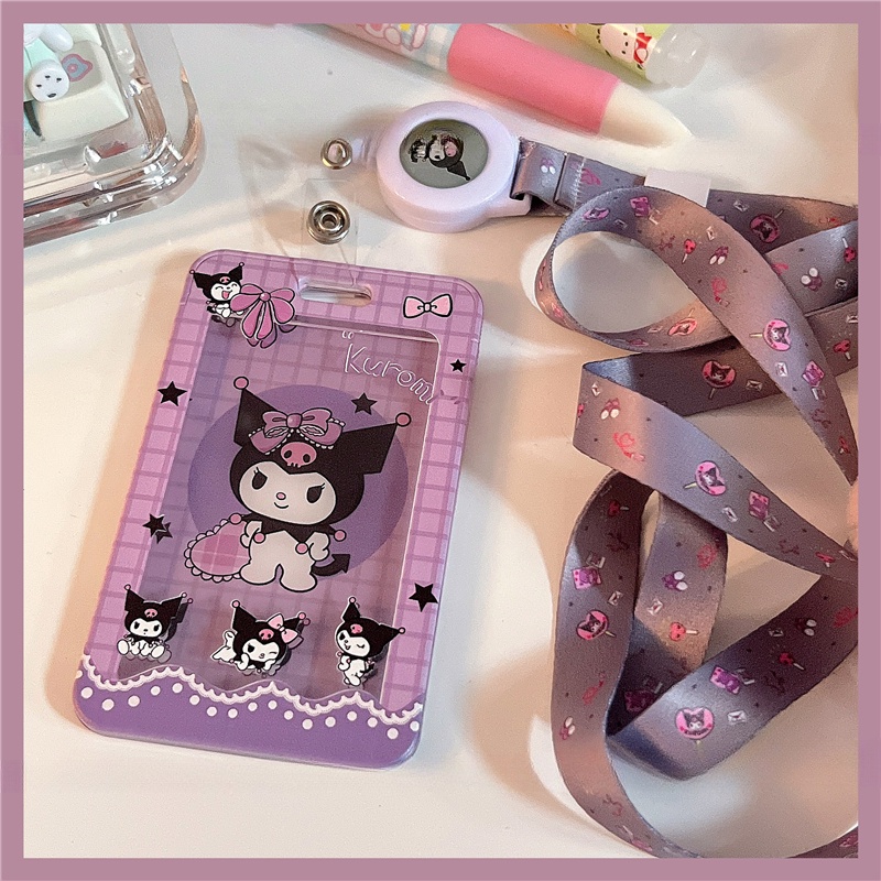 Sanrio Túi Đựng Thẻ id / Thẻ id / Thẻ id Hình Gấu / Dâu Tây Bằng acrylic Chống Thấm Nước Có Dây Rút Thu Gọn Được
