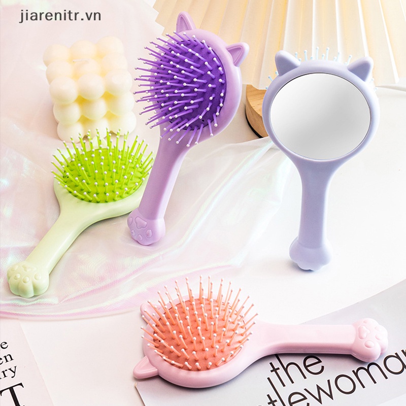 Lược Chải Tóc Hình Tai Mèo Có Gương Trang Điểm Tiện Dụng