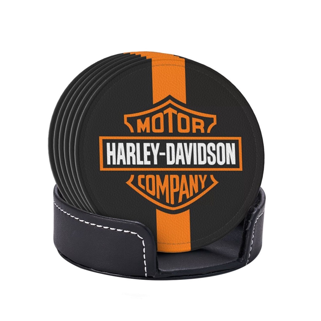Harley davidsons Bộ 6 Đế Lót Ly Tròn Bằng Da Chống Bẩn Chống Bỏng Thích Hợp Cho Nhà Hàng / Văn Phòng / Nhà Bếp
