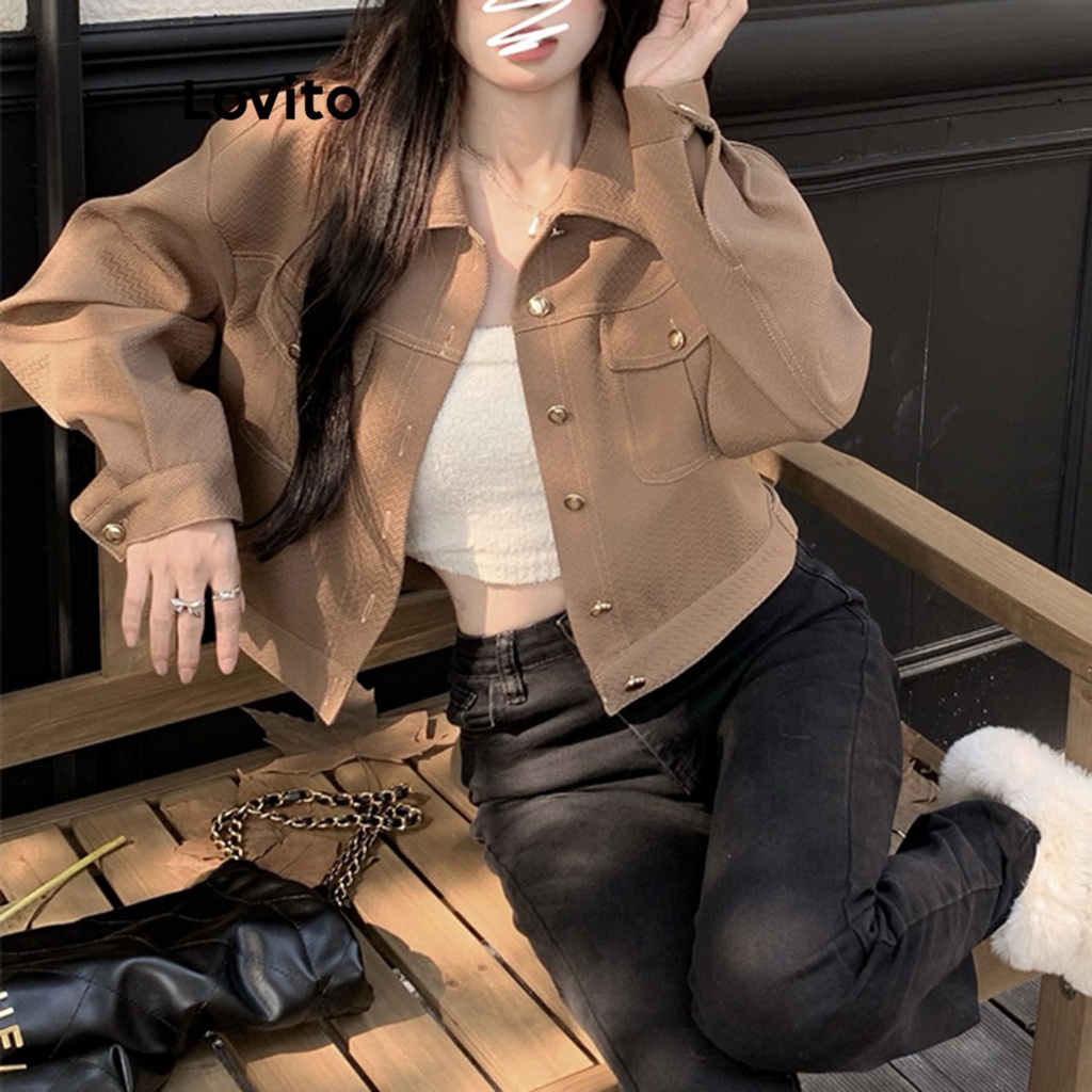 Lovito Áo khoác có nút trơn thông thường cho nữ LNA29345