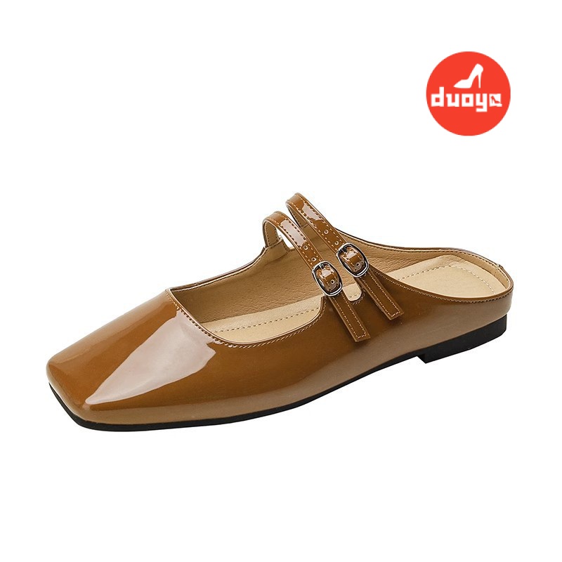 Duoya Tóc Thẳng ~  Dép Bít Mũi Vuông Đế Bằng Thời Trang Mùa Xuân Dễ Phối Đồ Cho Nữ