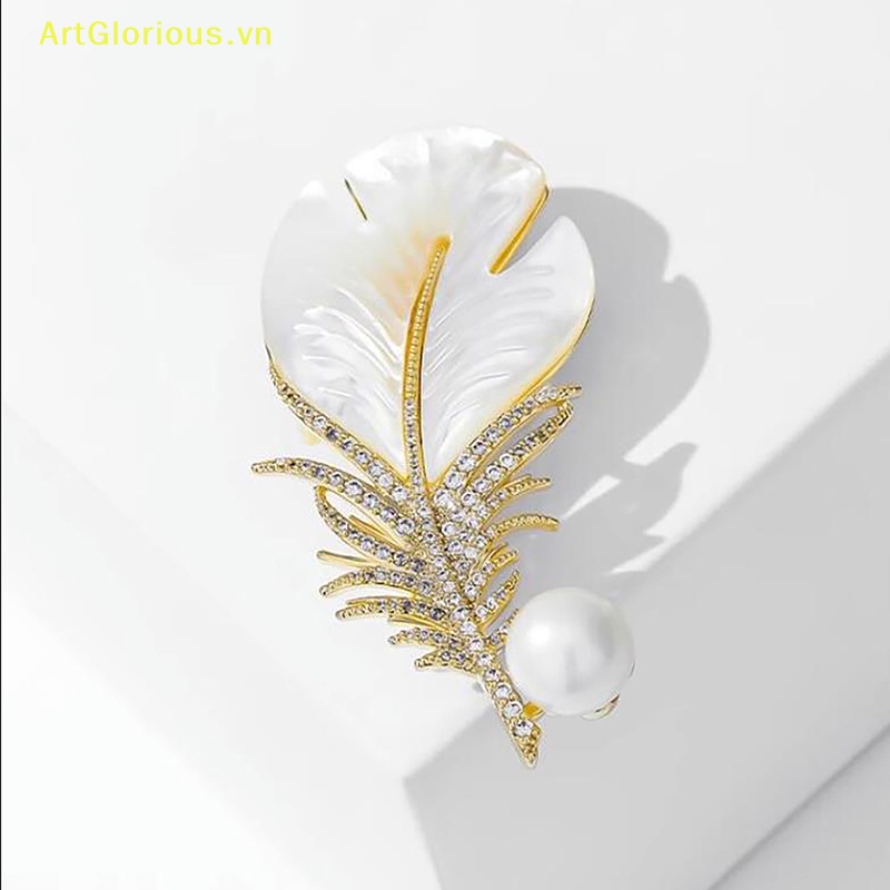 Ghim Cài Áo Hình Lông Vũ Đính Ngọc Trai Giả Thời Trang Cho Nữ vn
