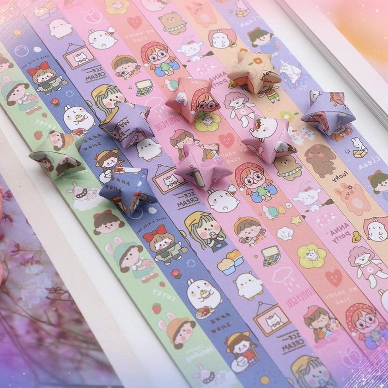 Set 136 Tờ Giấy Xếp Hình Hoa Hồng / Gấu / Cung Hoàng Đạo May Mắn / Ngôi Sao May Mắn handmade Làm Quà Tặ