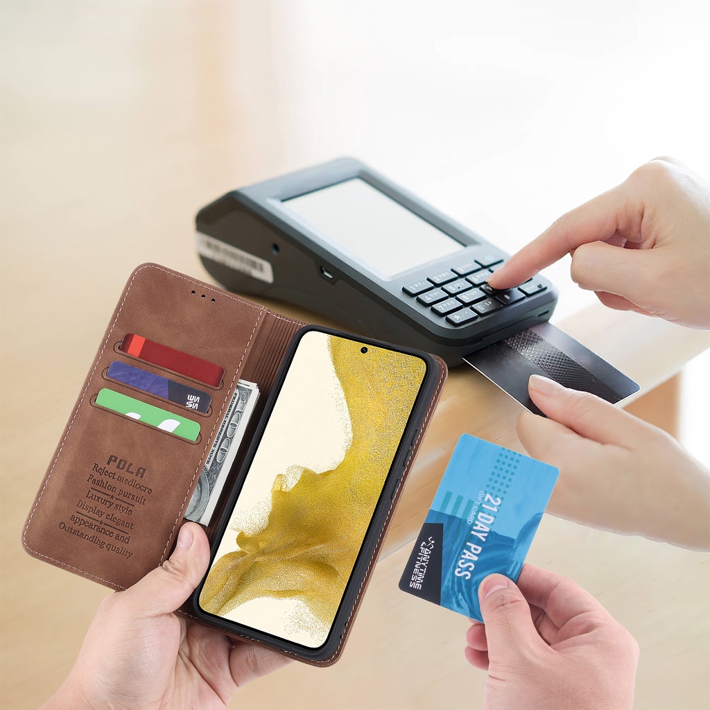 Cho Samsung S23 Ultra S23 Plus S23FE S22 Ultra S22 S21FE Bao Da Điện Thoại Kiểu Ví Gập Nam Châm Có Ngăn Thẻ